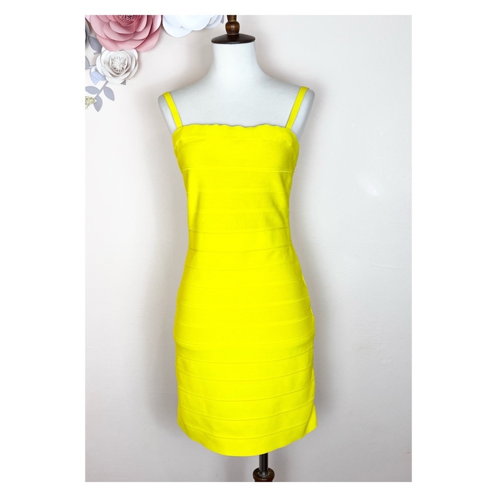 HERVE LEGER Stretchy Bandage Mini Dress in Yellow - Picture 7 of 11